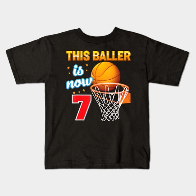 This Baller Is Now 7 Year Old 7Th Birthday Basketball Boy Kids T-Shirt by MaciGalloway3